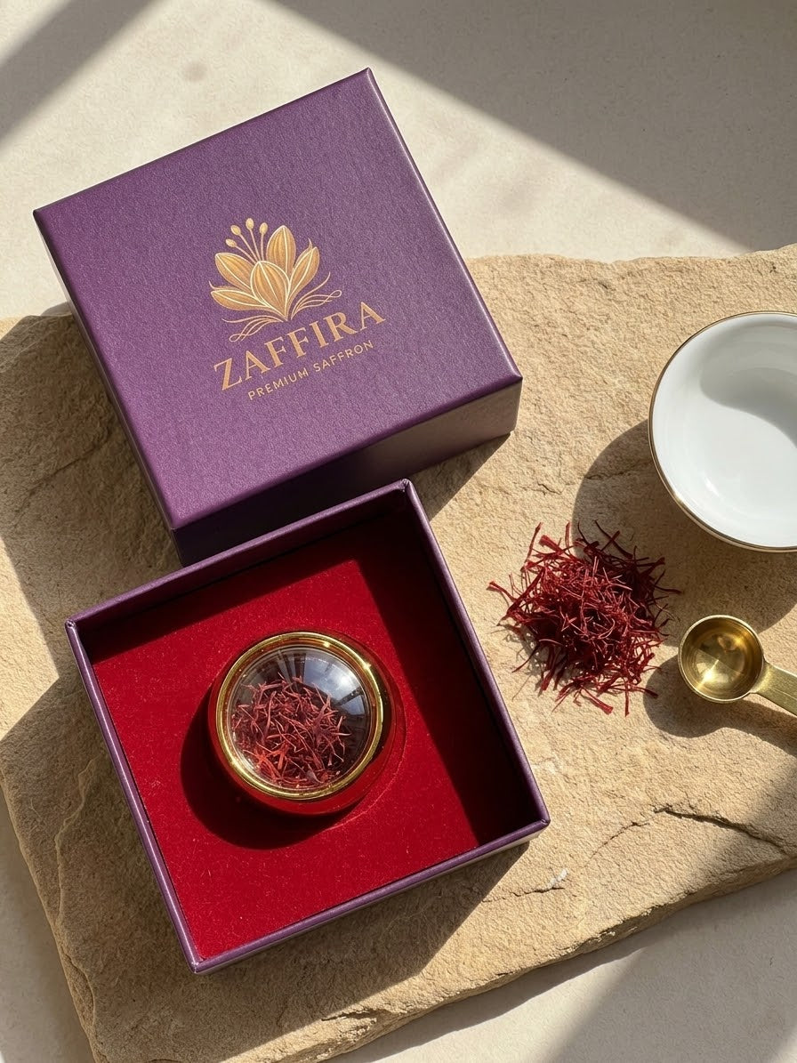 Zaffira Super Negin Saffron — Grade I Khorasan · ISO 3632
